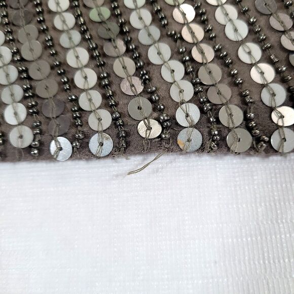 Scala Silk Sequin Beaded Cocktail Dress 2 Silver sheath Lined Sleeveless formal - Picture 5 of 16